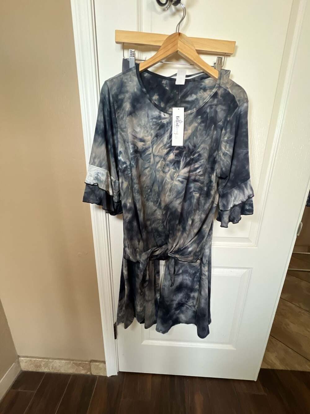 Bellaberry Tie-Dye Ruffle Sleeve Front-Tie Top and Flare Leg Pants Set